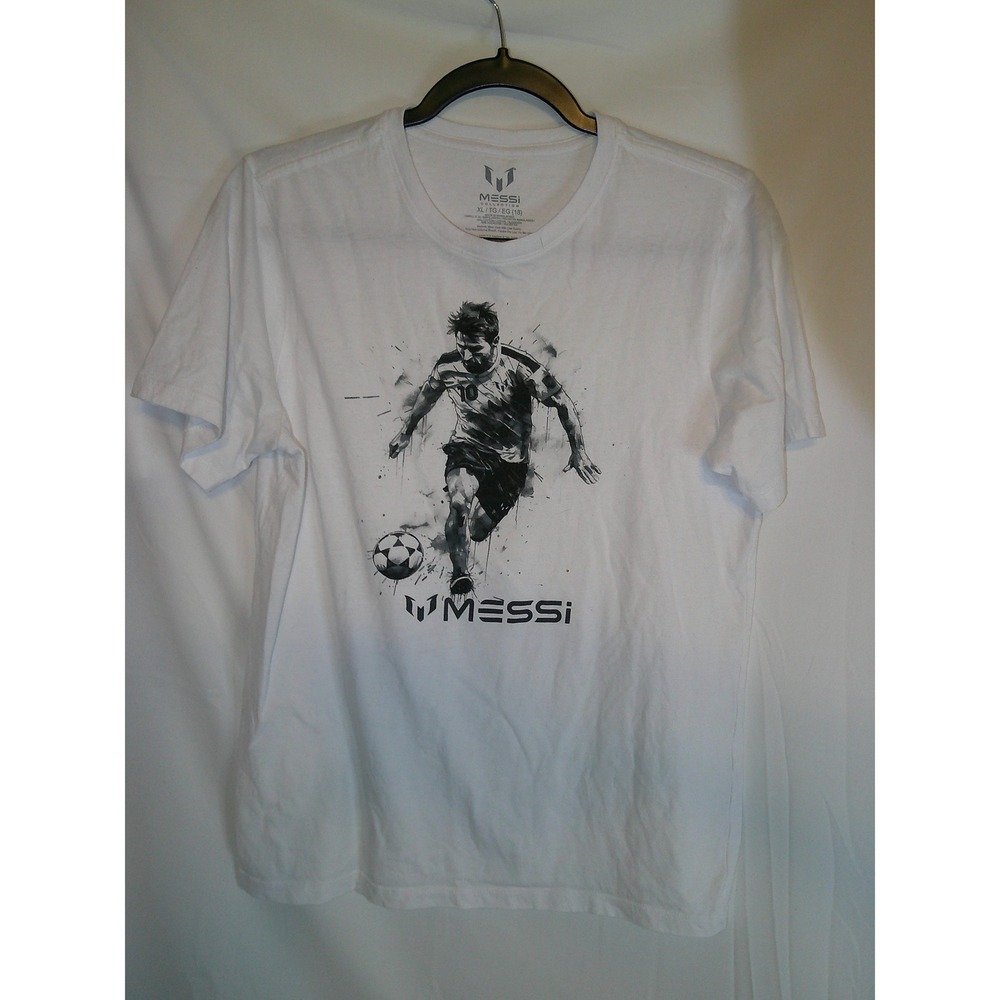 Messi Collection‎ Soccer Graphic T Shirt Kids XL White Black Short Sleeve